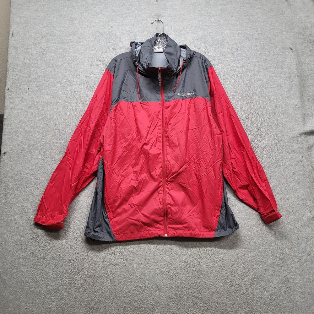 Columbia Men Jacket L Red (lining) Nylon Polyester Logo Embroidery Windbreaker